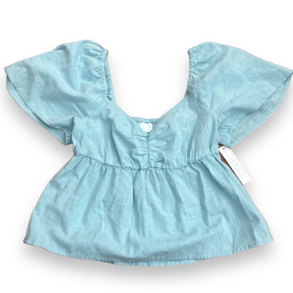 Abound Nordstrom Blue Cinch Front Puff Sleeve Top New XS pastel cold shoulder